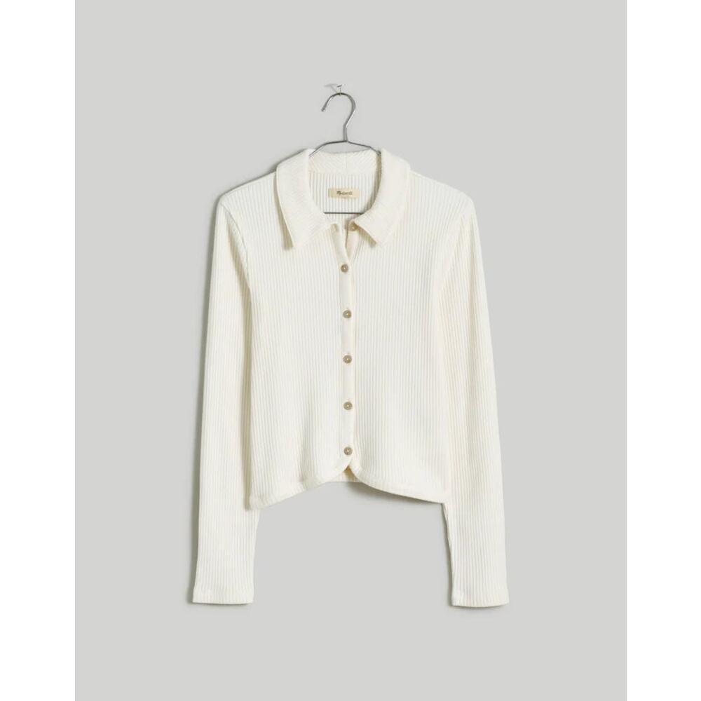 Madewell Curved Hem Polo Cardigan Tee Lighthouse Cotton Tencel S NWT